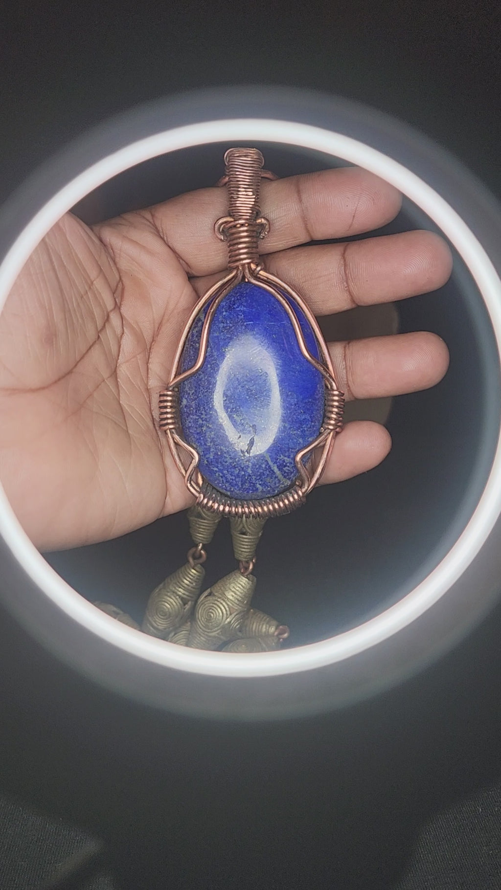 Wirewrapped Lapiz in Copper with Afrikan Lost Wax Beads