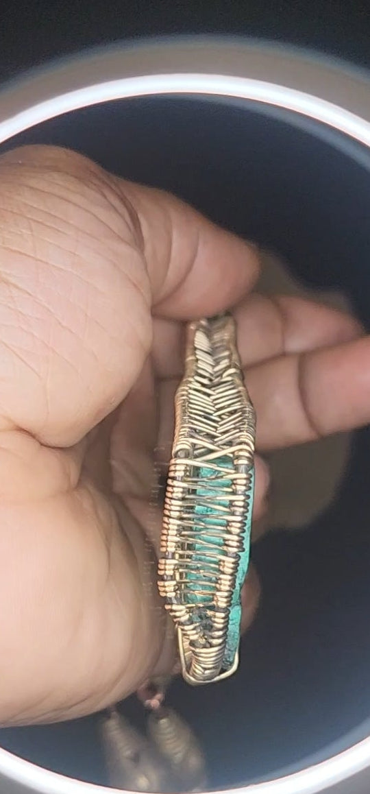 Wirewrapped Congolese Malachite in Brass with Afrikan Lost Wax Beads