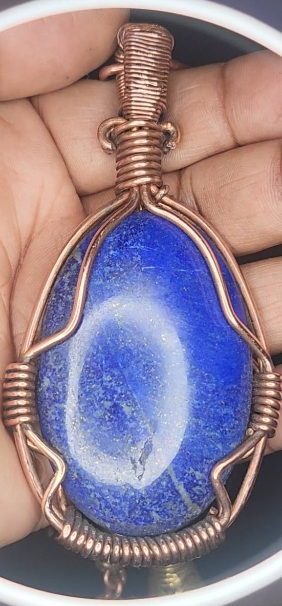 Wirewrapped Lapiz in Copper with Afrikan Lost Wax Beads