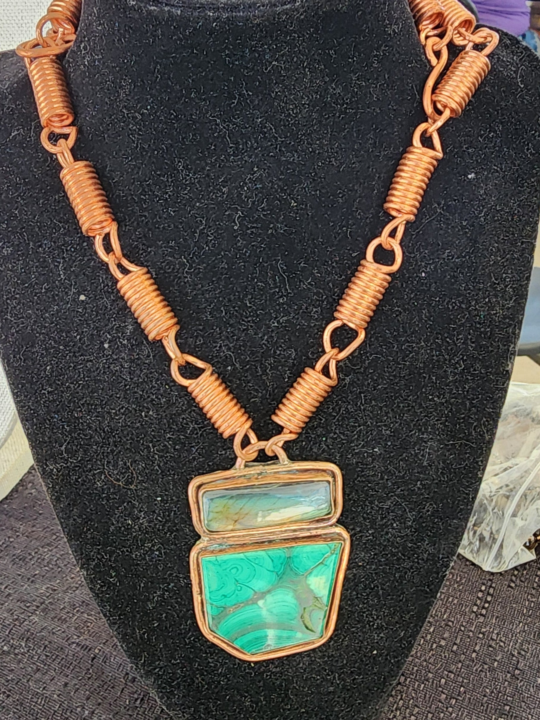Malachite & Labradorite Shield Necklace