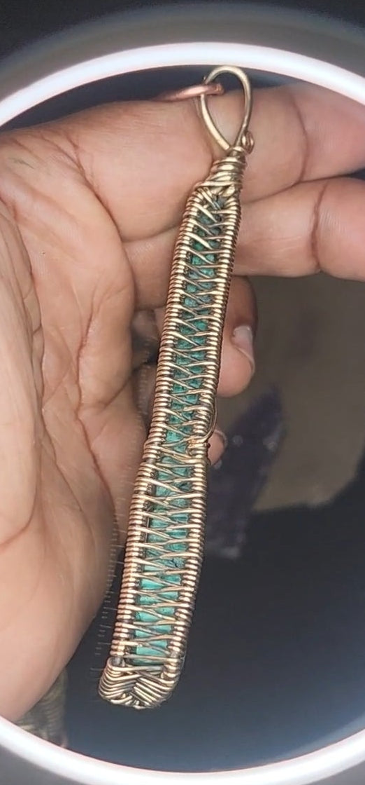 Wirewrapped Congolese Malachite in Brass with Afrikan Lost Wax Beads