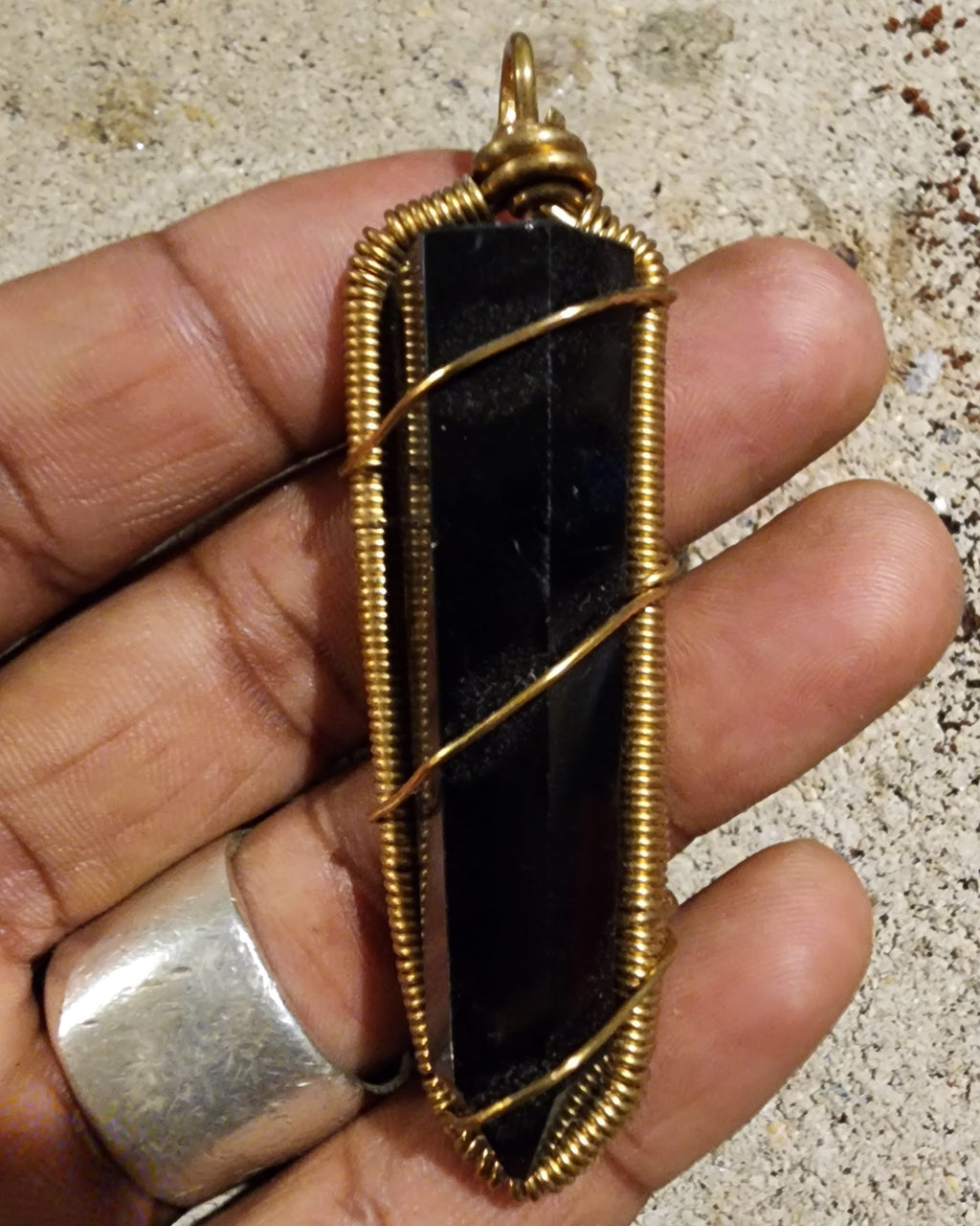Smokey Quartz Prism in Brass Wire Necklace